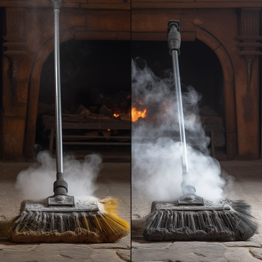 תמונה המציגה את ההבדל בזמן ובמאמץ בין שימוש במברשת לבין שואב אבק לניקוי האח